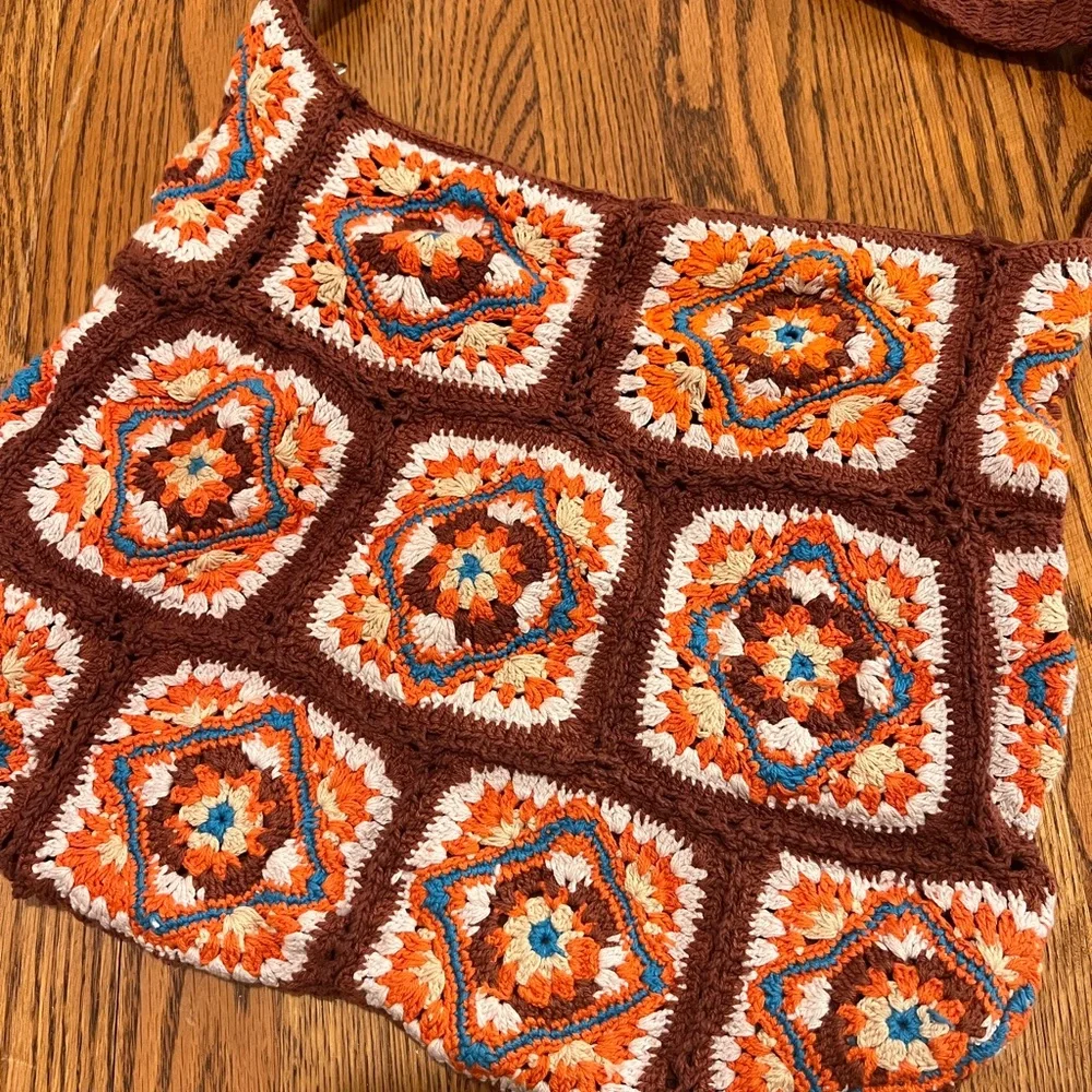 Free people handmade granny squares brown catch me crochet tote - Picture 5 of 5